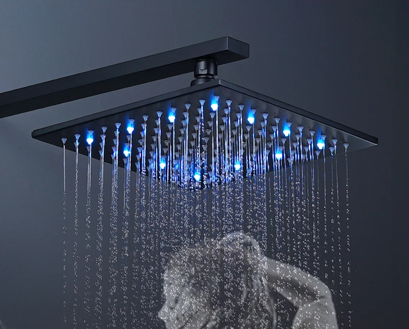hm 10" LED shower set, Black Wall-Mounted Embedded Shower System, Water-Saving Bathtub and Box Shower Mixer
