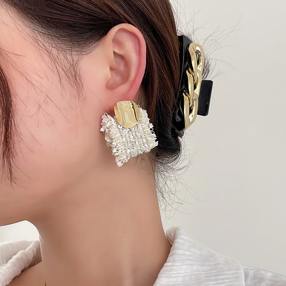 Gsold Fashion Design Cloth Lace Metallic Statement Winter Earrings For