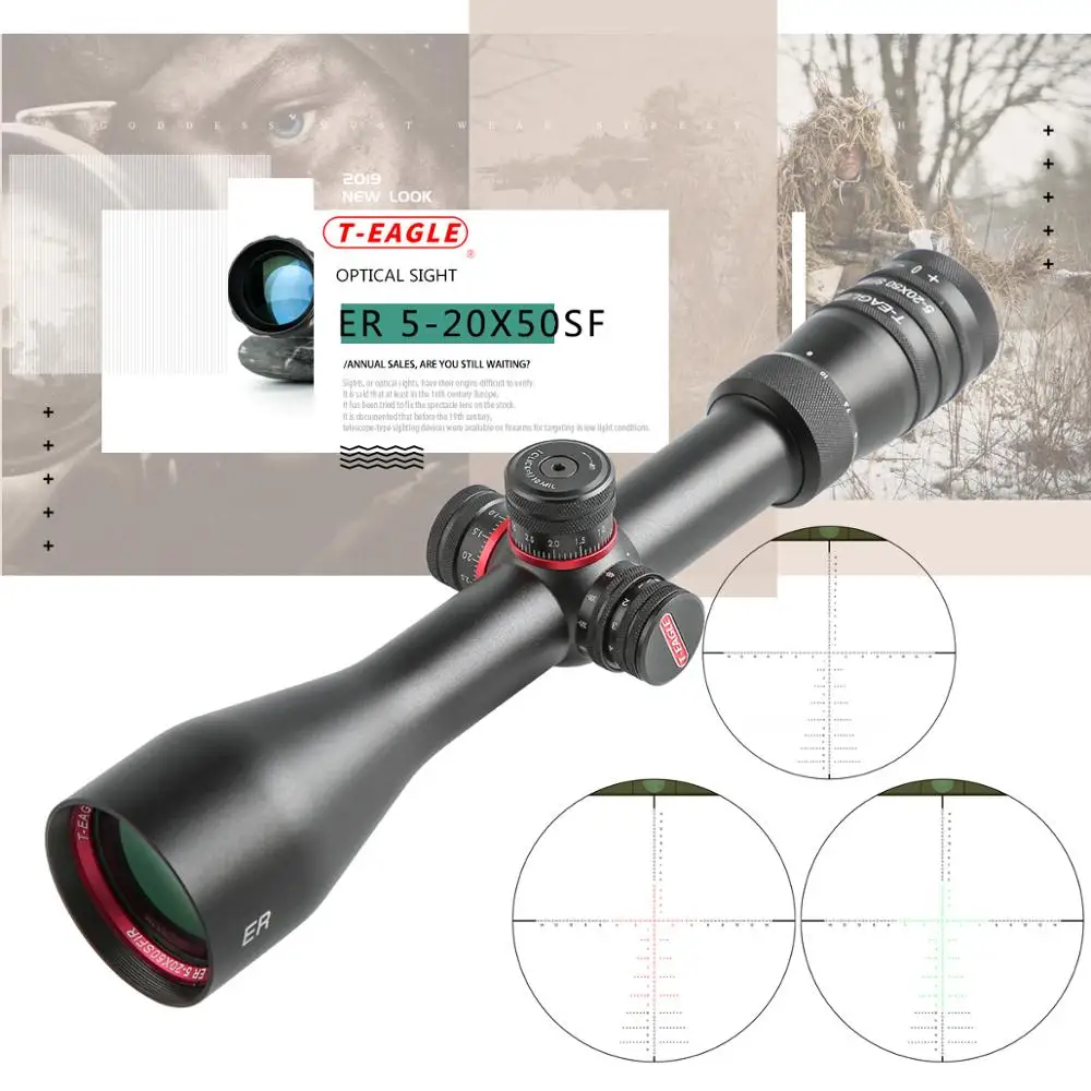 

T-Eagle ER 5-20x50 SF Hunting Riflescope Side Parallax Glass Etched Reticle Turrets Lock Reset Built-in Bubb Level Rifle Scope