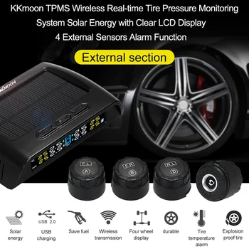 

Hot TPMS Wireless Real-time Tire Pressure Monitoring System Solar Energy with LCD Display 4 Internal Sensors Alarm Function