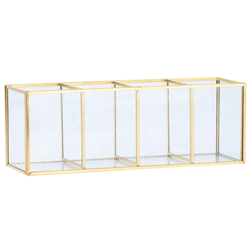  Nordic Gold Grid Glass Flip Storage Tank Box Luxury Modern Cosmetics Storage Box Container Micro-La