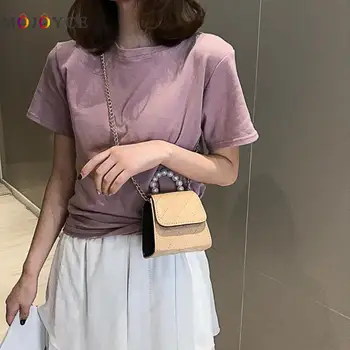 

Fashion Ladies Handbag Solid Color Pearls Women Bag PU Leather Chain Lattice Crossbody Bags for Women
