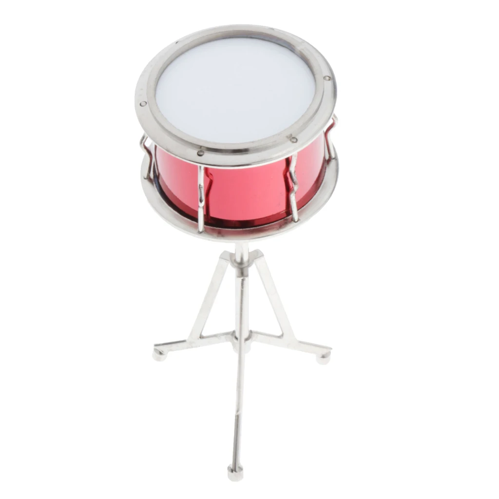 1:6 Scale Dollhouse Metal Snare Drum Model Musical Instruments Kids Toys Red