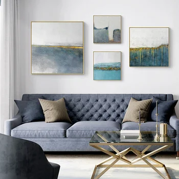 

Modern Abstract Texture Poster Blue Gold White Nordic Wall Art Picture Print Canvas Painting Living Room Decoration Home Decor