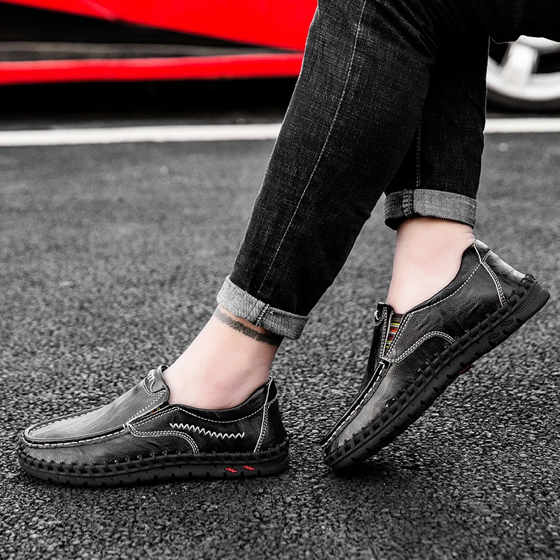 

Leather peas shoes men's leather widened plus fat extra large size casual shoes men's set foot a pedal soft bottom slip