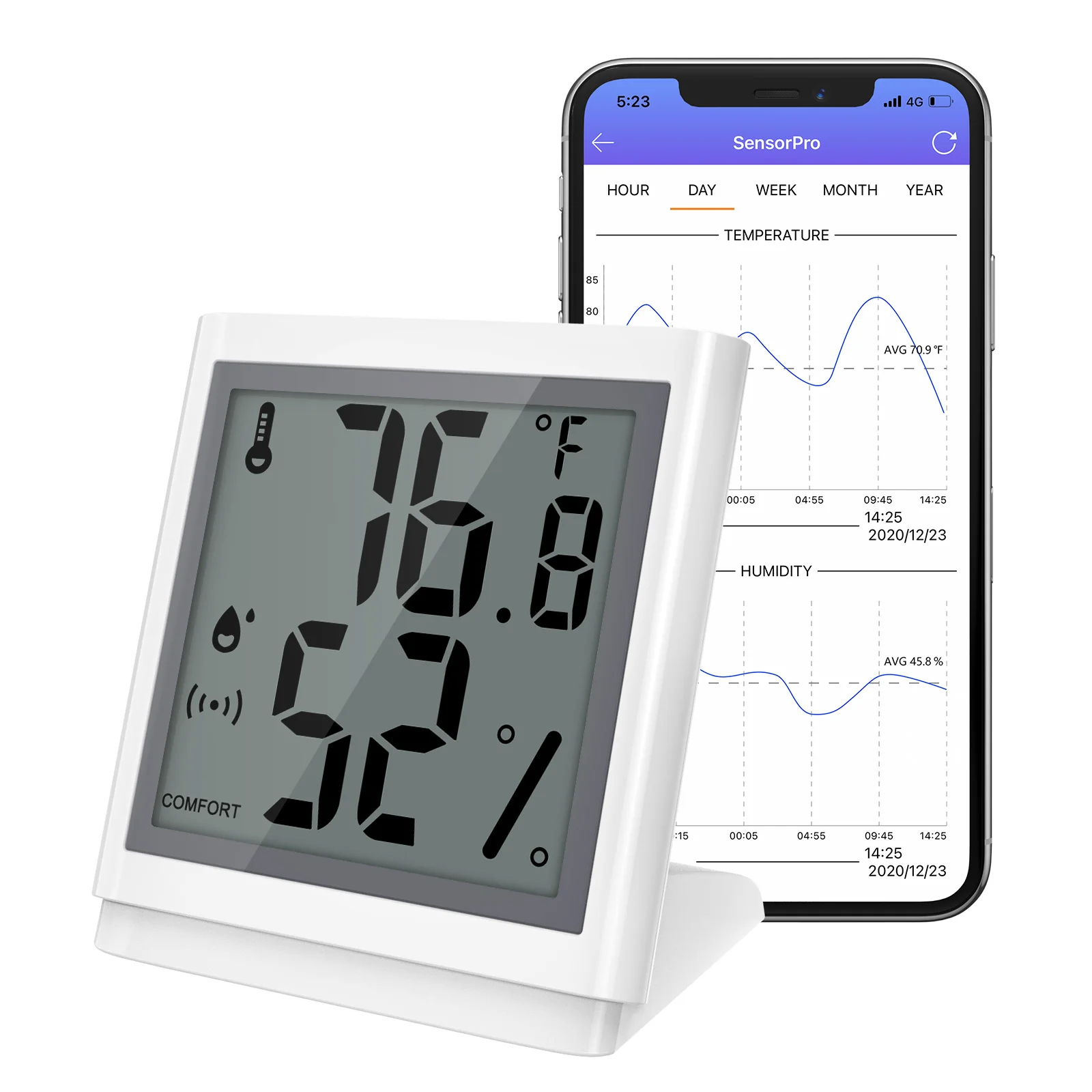 ORIA-termómetro inteligente con Bluetooth, higrómetro con pantalla LCD, Sensor de humedad y temperatura para interiores y exteriores, Android / IOS
