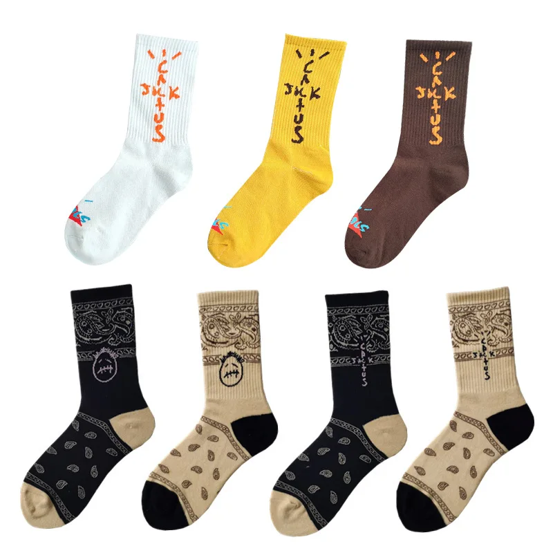 

Socks tide brand funny face high-top socks embroidered tube socks buckle cashew flower sports socks