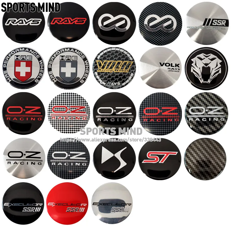 20 pçs/lote 56mm oz racing volk rays enkei st ds ssr cabeça do tigre de fibra carbono executador roda do carro centro hub tampa adesivo