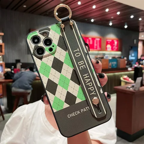 Abstract Geometry Wrist Strap Soft Phone Case For Iphone 11 12 13 Pro MAX X XR XS SE 2020 7 8 Plus Hand Band Bracket Cover