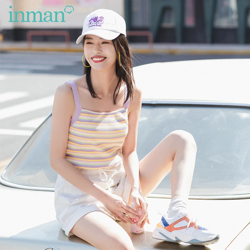 

INMAN 2020 Summer New Arrival Contrast Color Stripe Girlish Sleeveless Gallus Vest