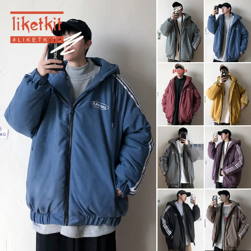 Liketkit, зимние куртки и пальто для мужчин и женщин,, в полоску сбоку, простой дизайн, парки, корейские пары, пальто-пузырь, Oveersize, 8 цветов