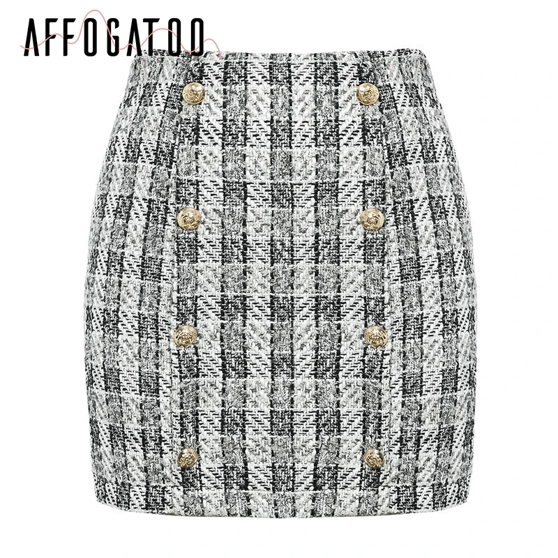 only skirt Afogaoo элегантный офисный женский Двухсекционный клетчатый твидовый женский Блейзер костюм повседневные Костюмы Женский блейзер наборы Роскошный Блейзер костюмы с юбкой - Цвет: only skirt