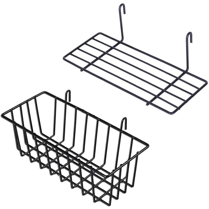 

2 Pieces Hanging Basket Straight Shelf Flower Pot Display Holder for Wire Wall Grid Panel, Bread Basket Iron Rack