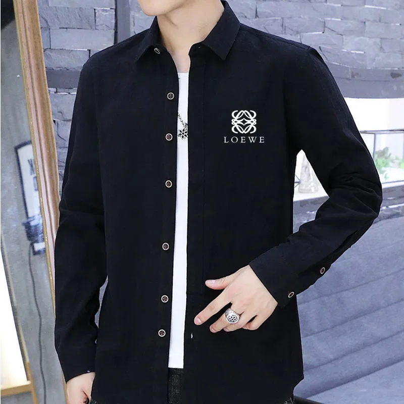 

2019 Men Shirt Pocket Long Sleeved Classical Male Shirts Formal Business Shirt Man Printed Logo Loewe M-4XL