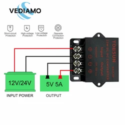 Convertisseur 12V 24V à 5V 5a 25W, régulateur, alimentation électrique, transformateur, Module solaire universel pour LED TV 
