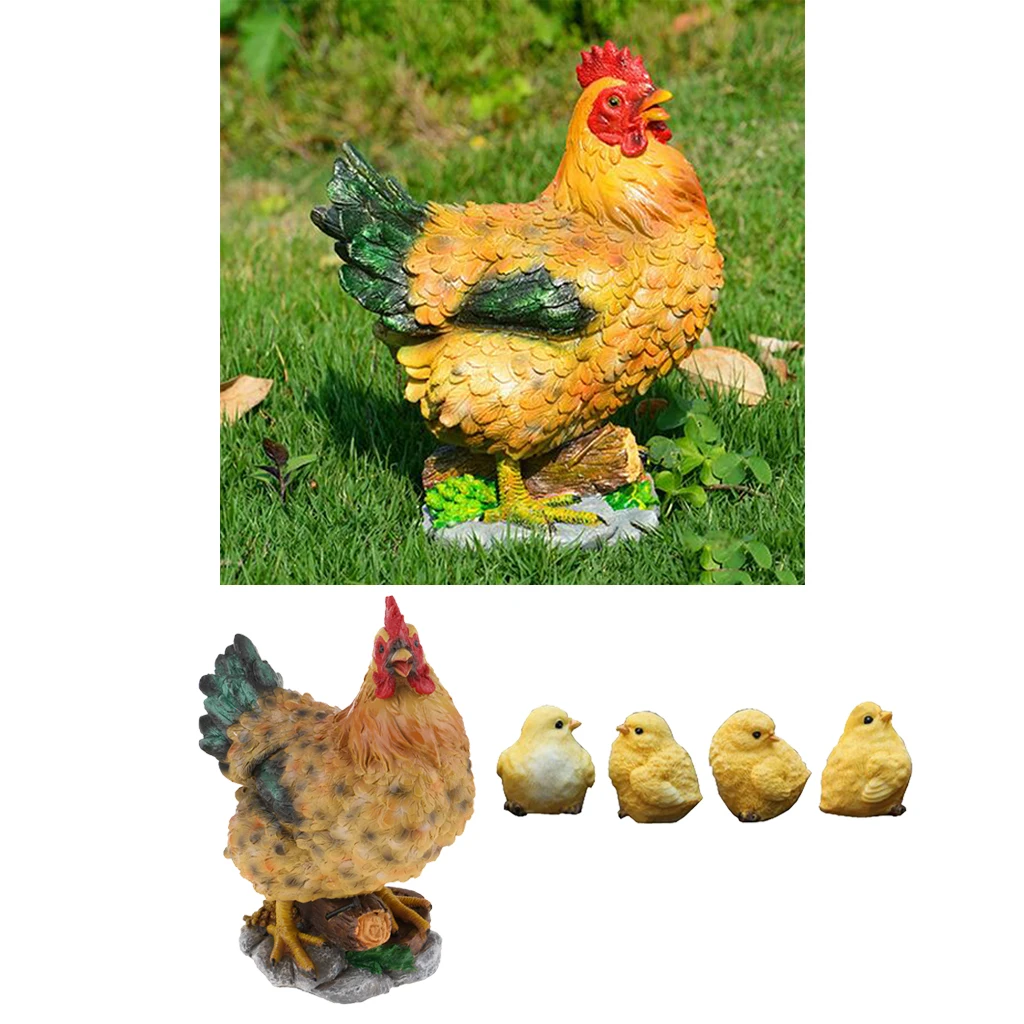 Decortaive Garden Ornaments Resin Chick and Hen Figurine Figures for Outdoor Decor