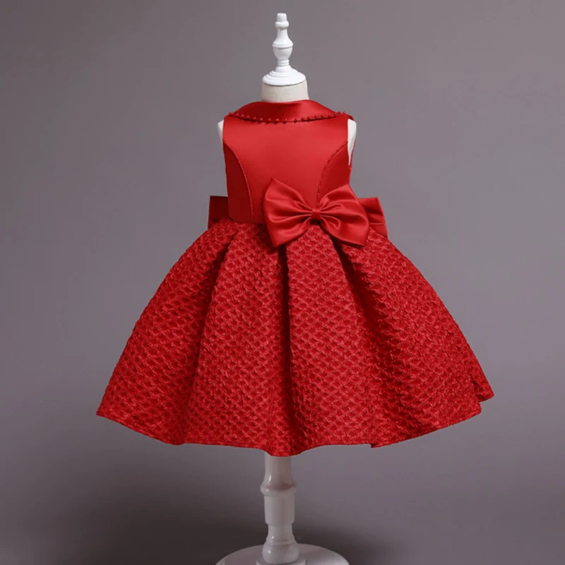 

Baby Girls Satin Plaid Princess Dress Flower Girls Vintage Big V-shape Bow Pageant Kids Birthday Party Ball Gown Christmas Red