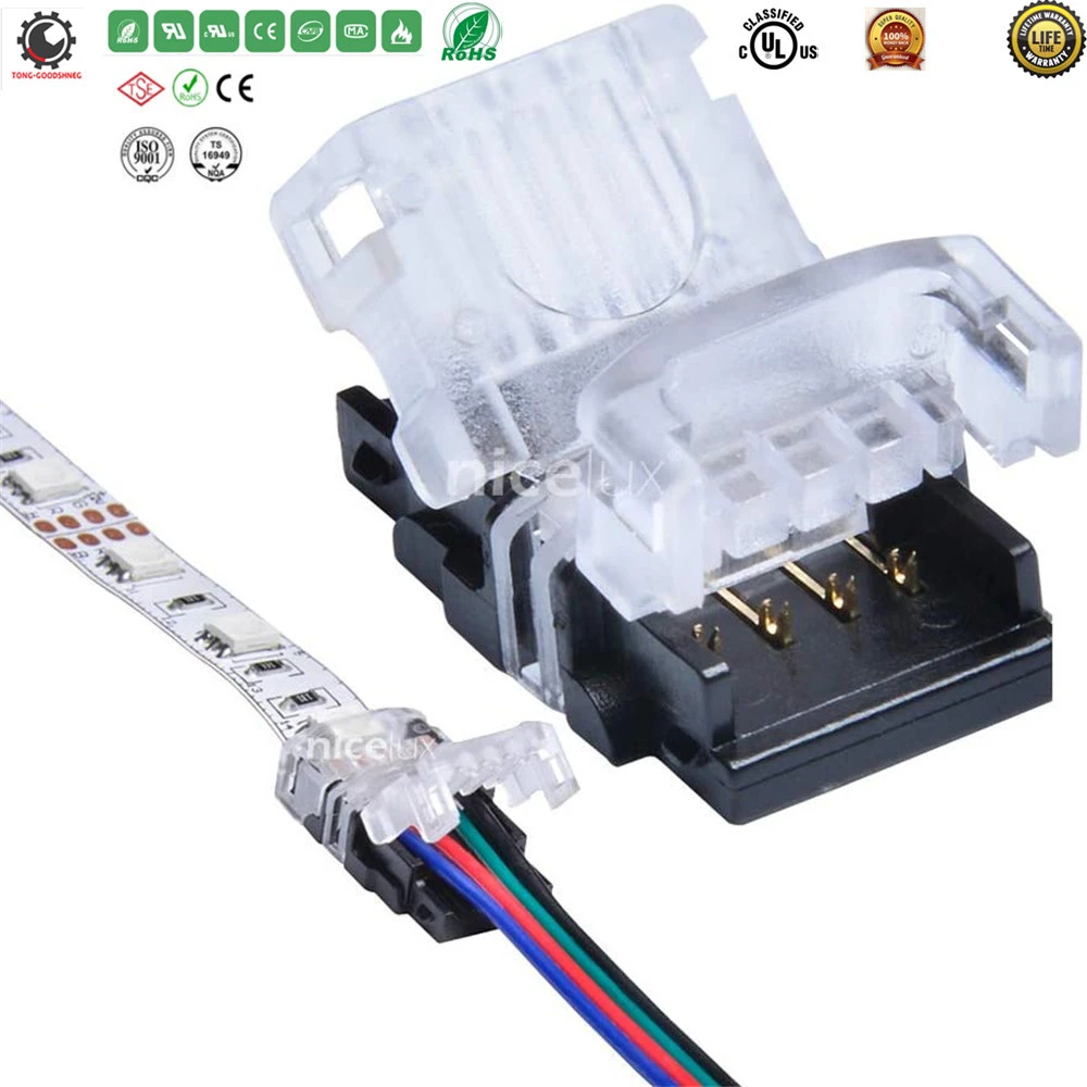Conector LED RGB para tira de luz, Terminal empalme de cinta LED impermeable/de silicona, 10mm, tablero de 4 pines|Conectores| - AliExpress