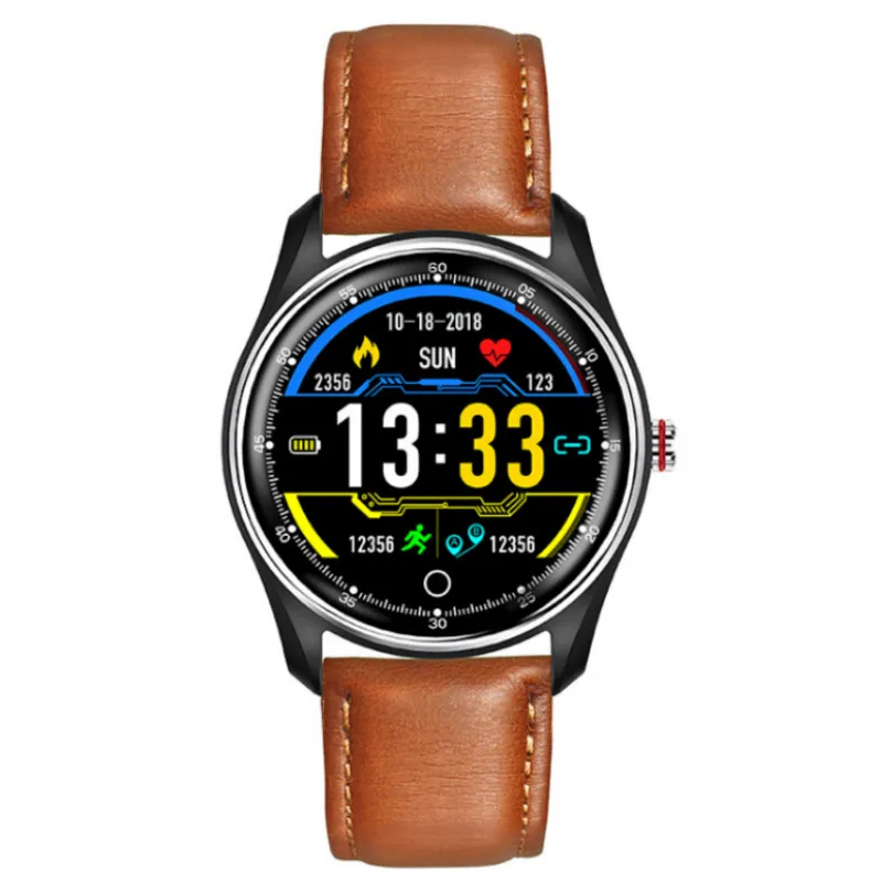 MX9 ЭКГ smartband IP68 водонепроницаемый мульти-спортивный режим артериального давления PPG пульсометр мониторинг здорового сна для мужчин и женщин смарт-браслет - Цвет: Brown leather