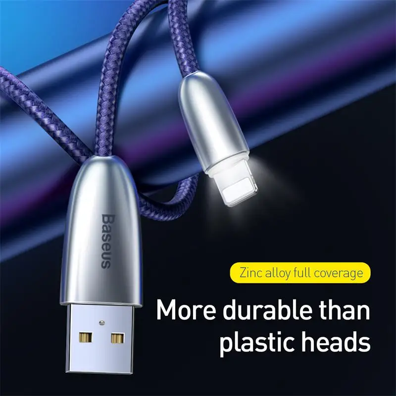 Светодиодный светильник Baseus, usb-кабель для зарядки iPhone xs max xr 8 7 6s plus 11 ipad pro, кабель для быстрой зарядки apple, светильник ning, 2 м