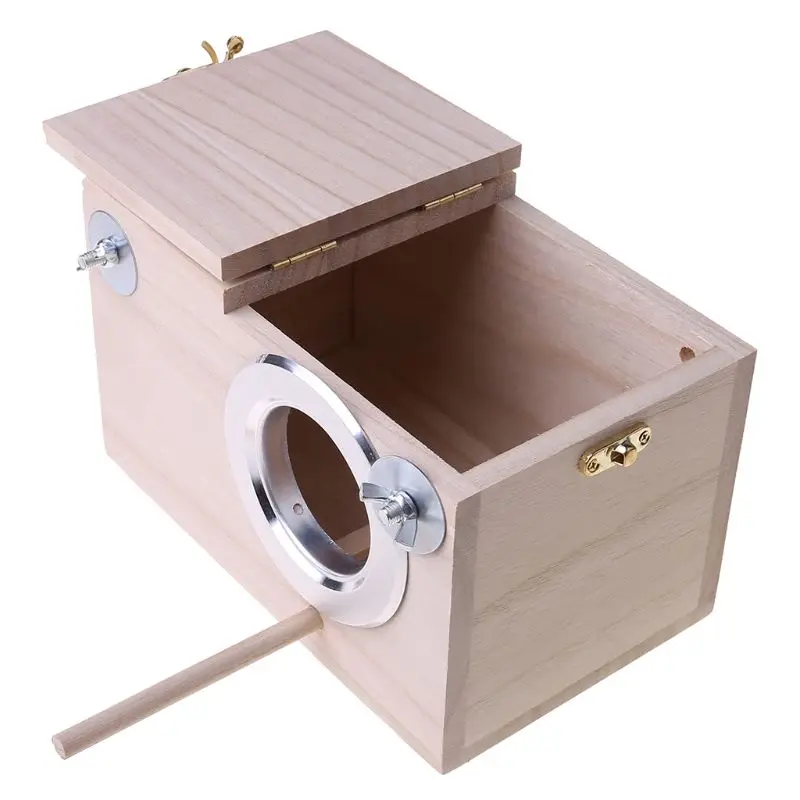 Wooden Bird Nesting Breeding Box House Parakeet Mating Case with Clear Window fo K1MF