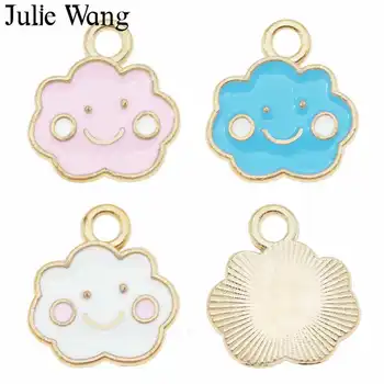 

Julie Wang 12PCS Enamel Cartoon Clouds Charm Smiling Happy Alloy Gold Tone Necklace Bracelet Earrings Jewelry Making Accessory