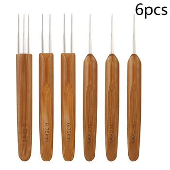 

6Pcs/Set Profeesional Dreadlock Crochet Bamboo Handle Hook 0.5Mm 0.75Mm 1-Hook 2-Hooks 3-Hooks Needle For DreadsLock Needle