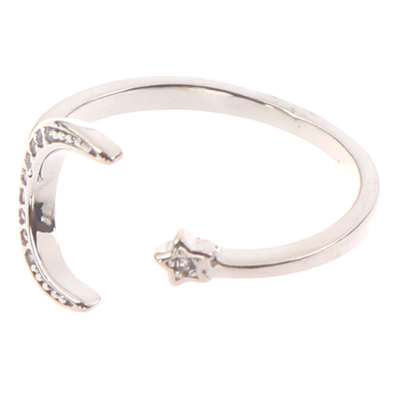 1Pcs 925 Sterling Silver Minimalist Zircon Moon Star Opening Ring For Charming Women Party Fine Jewelry Cute Gift