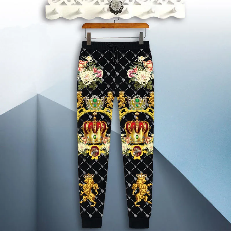 New men's sportswear suit men's 3D tiger long-sleeved casual slim T-shirt trousers 2-piece 3D dragon print T-shirt clothes 4