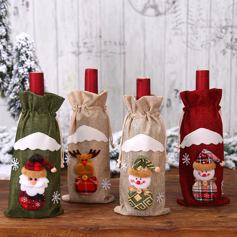 

2pcs Christmas Decorations for Home Santa Claus Wine Bottle Cover Snowman Stocking Gift Holders Xmas Navidad Decor New Year