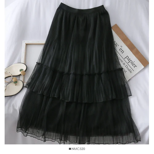 black Женские юбки из тюля, модные эластичные юбки-пачки с высокой талией и сеткой в стиле пэчворк, длинные, ультра-феи, свободные, обтягивающие, с талией, для женщин,, миди - Цвет: black