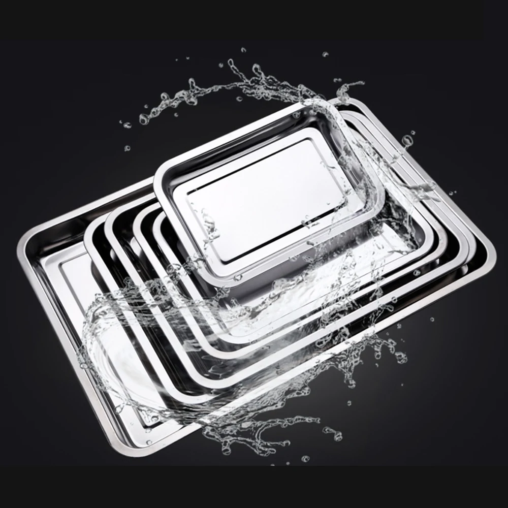 

Stainless Steel Storage Trays Square Plate Thickening Pans Rectangular Tray Barbecue BBQ Rice Dishes Kitchen accessories