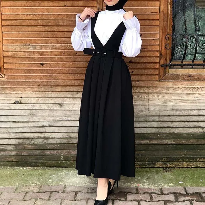 Vestidos кафтан абайя Турция женские мусульманские платья Восточный халат из марокена исламский ремень Платье Лето Рамадан Elbise Sukienki Eid платья - Цвет: black
