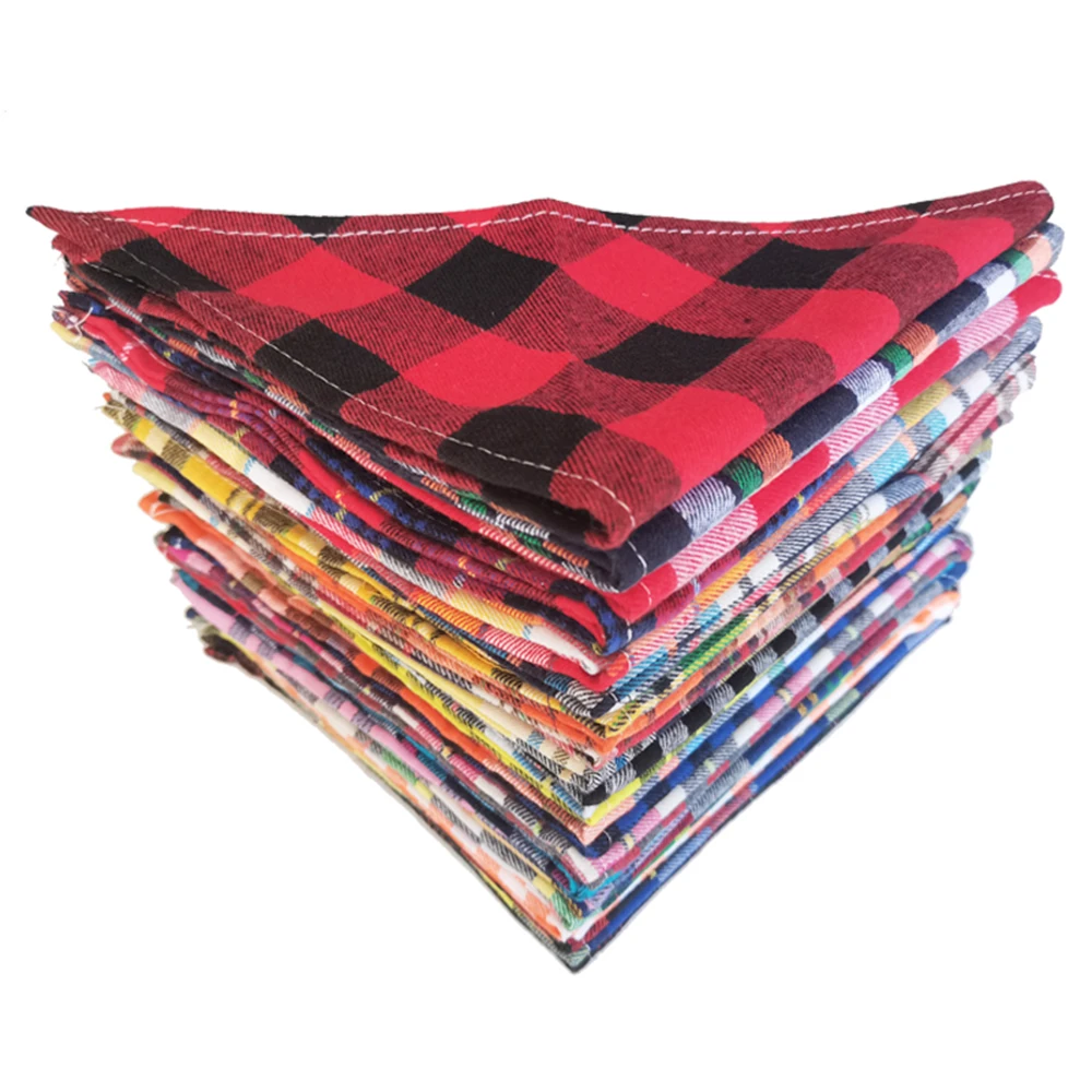 

30/50 Pcs Plaid Dog Bandana Lot For Small Large Dogs Personalized Pet Bulk Dog Face Bandana Washable Dog Bandanas