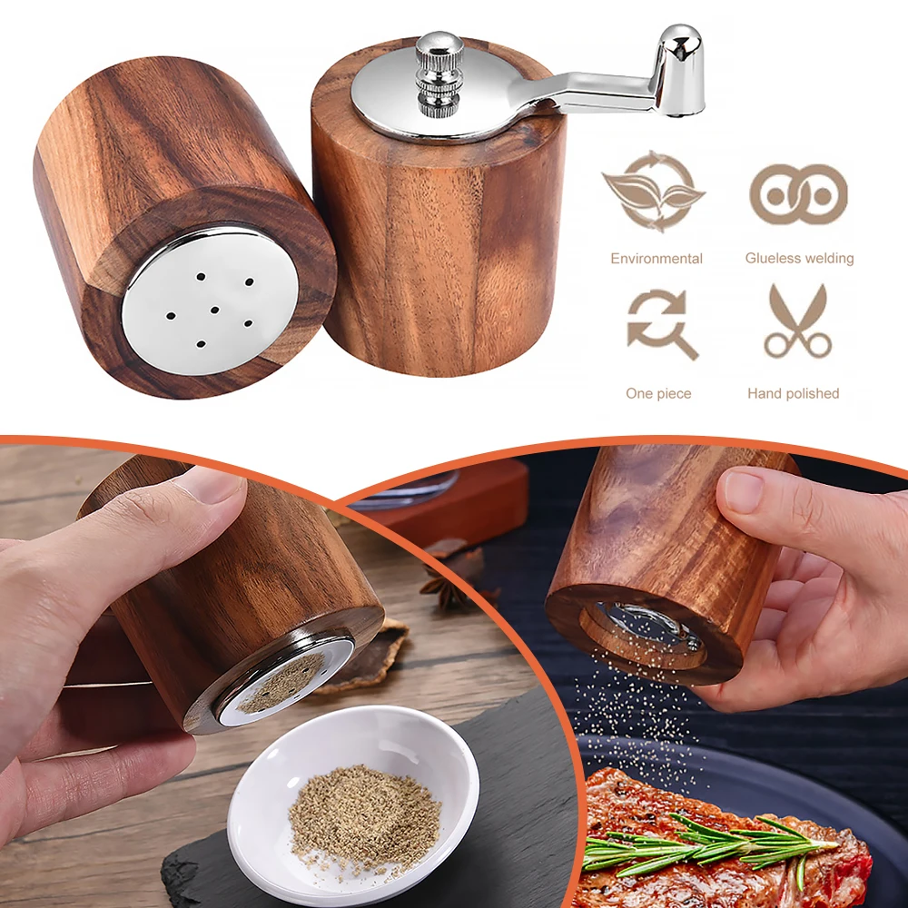 1/2pcs Wooden Salt And Pepper Grinder, Acacia Salt Pepper Grinder