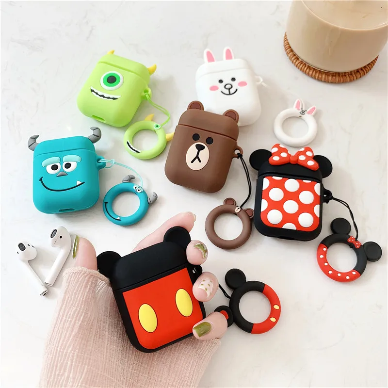 

Cartoon Silicone Soft TPU Airpods Case + Ring for iPhone Airpods Bluetooth Protective Cover for i9 i10 i12 TWS Earphone Air pods