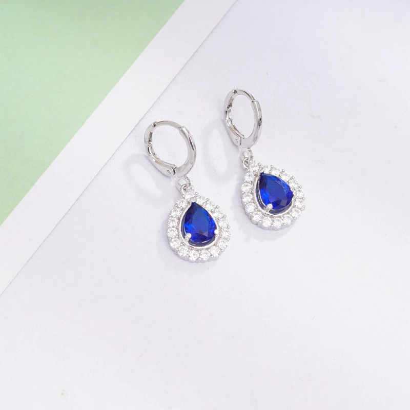 Wholesale Earring Jewelry elegant stylish drop-shaped inlaid blue crystal stone pendant earrings white rhinestone female jewelry | Украшения