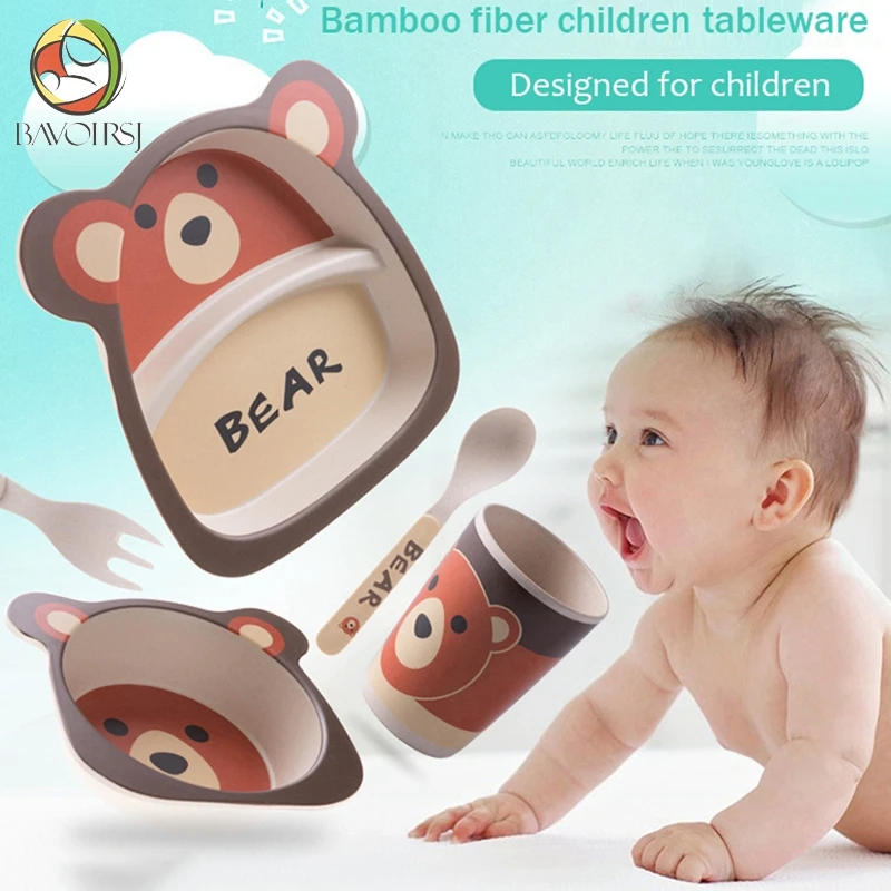 Bavoirsj 3D форма медведя из мультфильма печать глубокая детская миска для завтрака Кормление новорожденных обеденная посуда бамбуковая детская посуда