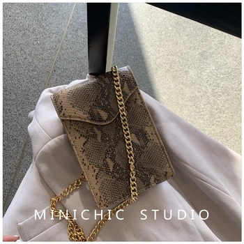 

Bags for Women 2020 Snake Pattern Mobile Phone Bag Female New Retro Korean Fashion Style One-shoulder Diagonal Chain Small Bag