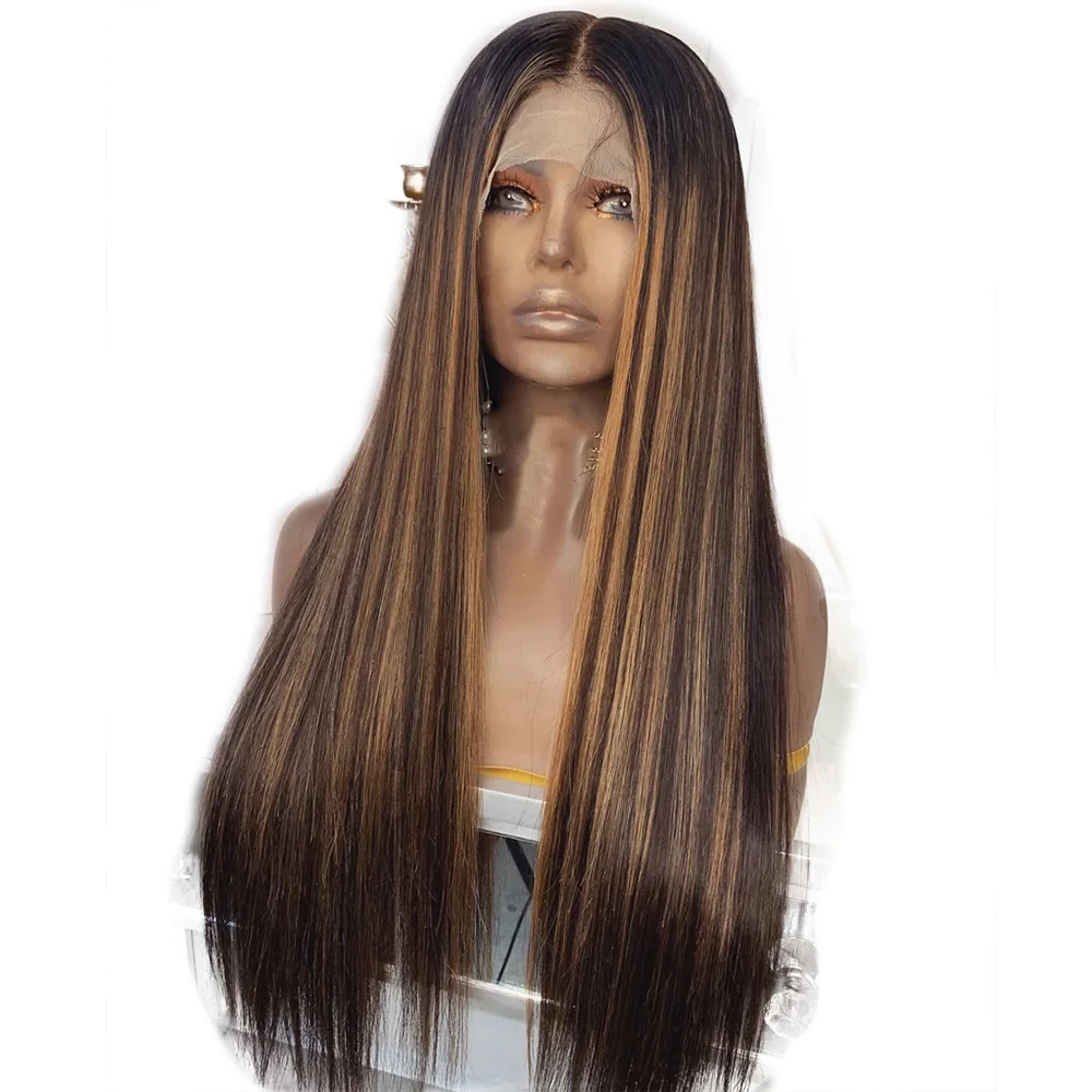 Выделите шелковистые прямые парики из натуральных волос с Африканской структурой, Для женщин 13x6 Синтетические волосы на кружеве бразильский Волосы remy Парики 150 Плотность средняя соотношение