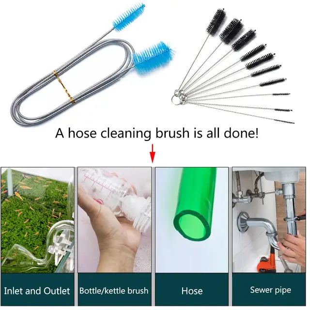 11 pcs Drain Brush Set Stainless Steel Hose Cleaner Brushes Tool for Home  Kitchen Drain Tube Aquarium Water Filter Pipe - AliExpress
