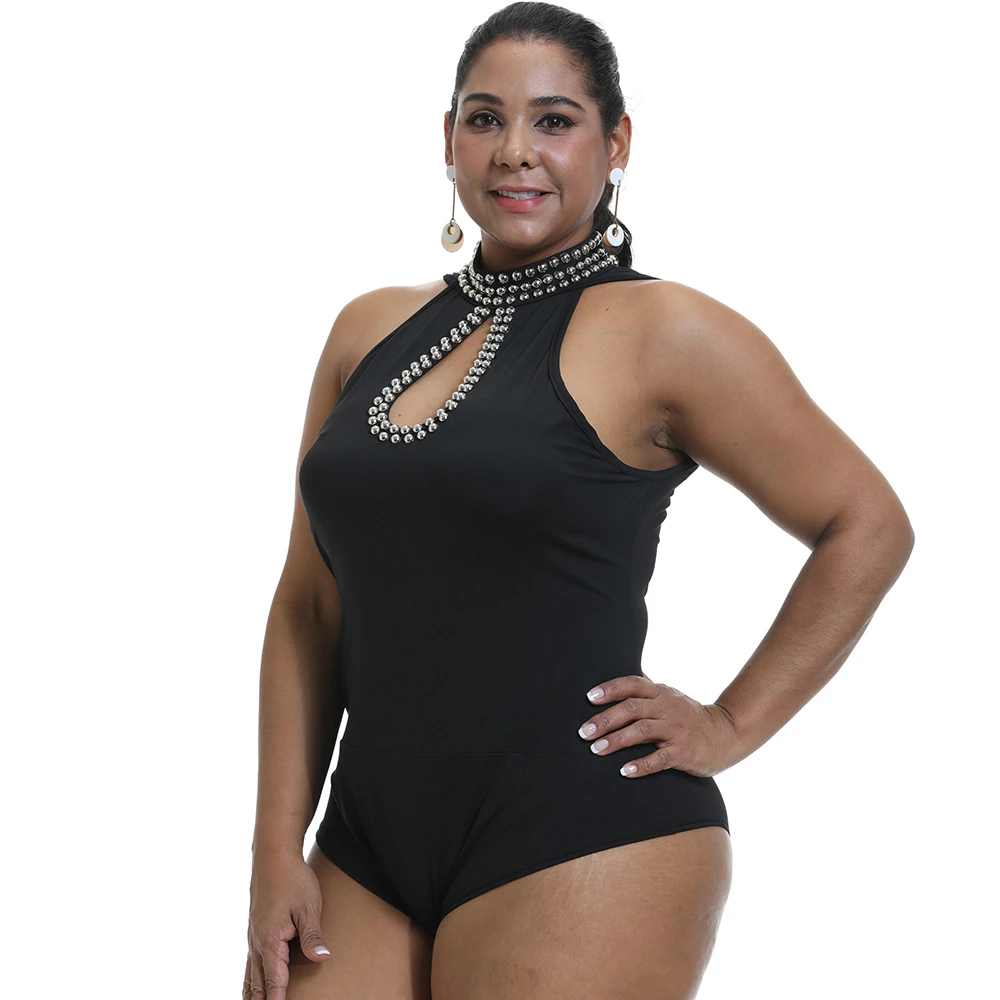 6XL, Женское боди, плюс размер, сексуальное, с вырезом, с бисером, боди для женщин, летнее, без рукавов, облегающее боди, костюм для женщин, уличная одежда, D30