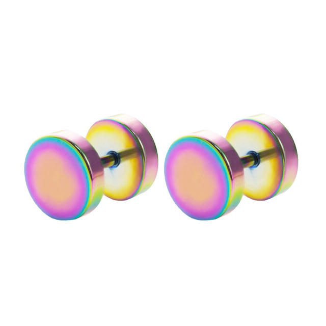Plugs Faux Gauges Earrings for Men Women Stainless Steel Studs Circle Flat Back Cheater Tunnels Dumbbell Punk Ear Piercing