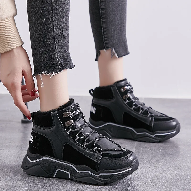 

Winter WOMEN'S Shoes plus Cotton Northeast Warm WOMEN'S Casual Shoes Anti-slip Thick Bottomed Extra High Lace-up Sports WOMEN'S