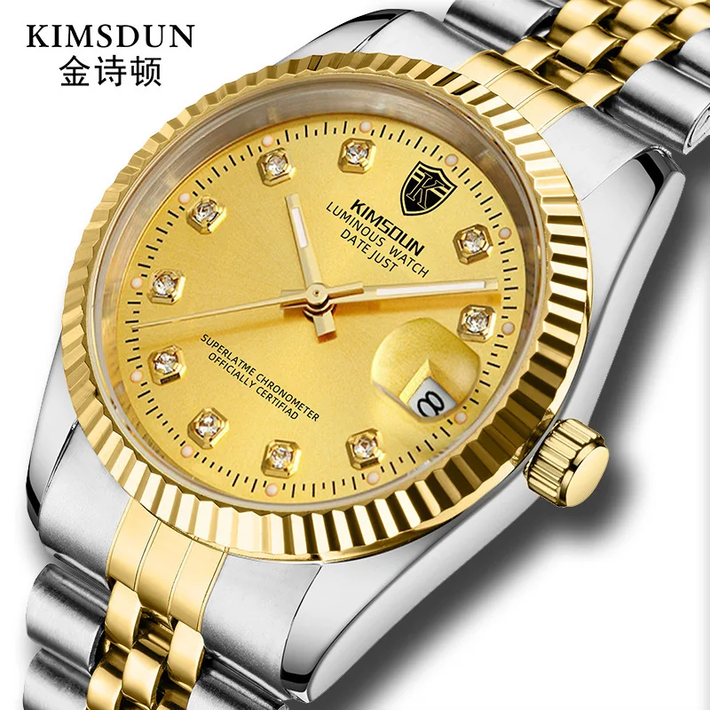 

2020 men's automatic mechanical watches steel band with diamond calendar all business waterproof men fashion designer watch