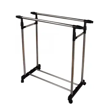

Adjustable Double Garment Rack DIY Clothes Hanger Movable Dryer Stand Rolling Clothes Rack