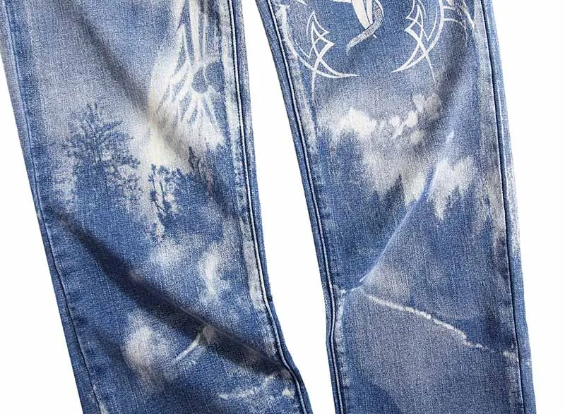 Mcikkny Men's Fashion Hip Hop Jean 3D Skull Printed Denim Trousers Male Streetwear Pants Stretch  (2)