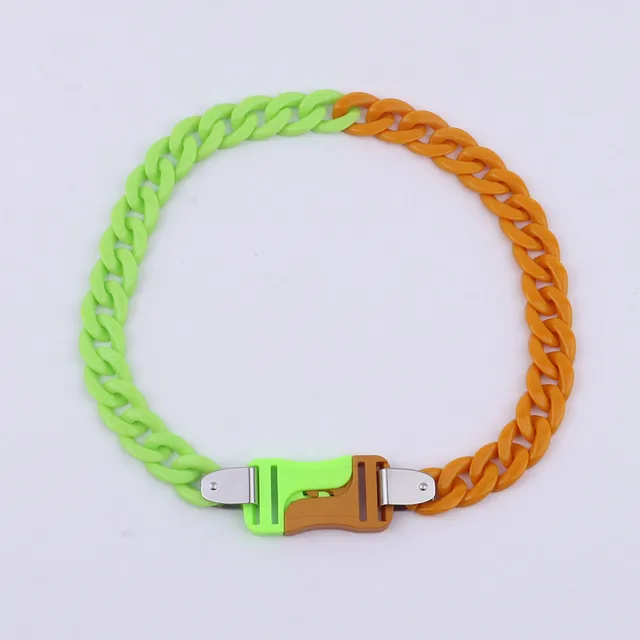 FishSheep Rock Punk Acrylic Chain Buckle Pendant Necklace For Men Women Statement Choker Collar Necklaces New Fashion Jewelry Rust red