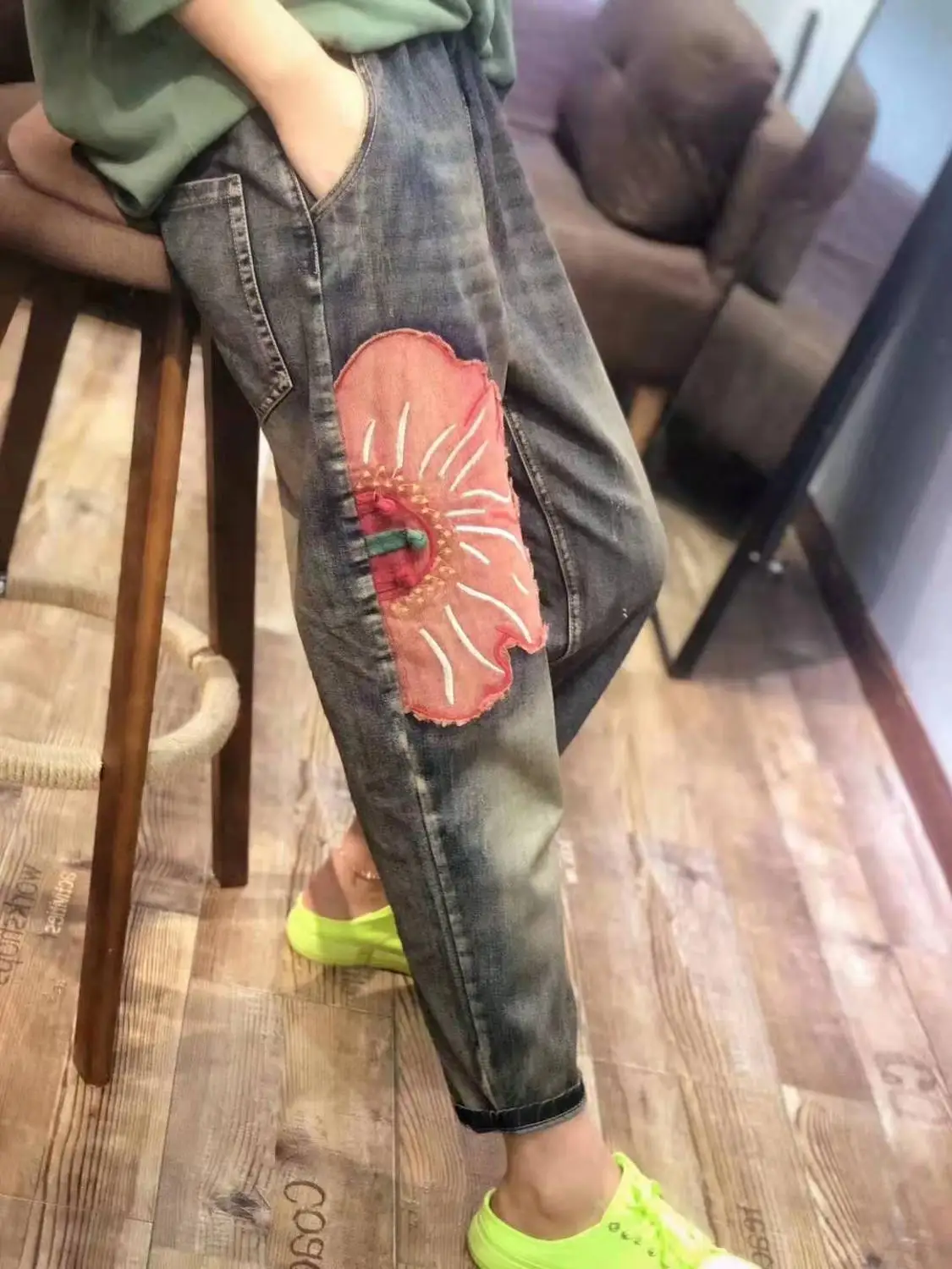 Новинка Детские прямые брюки в стиле ретро с вышивкой слона Контрастные цвета