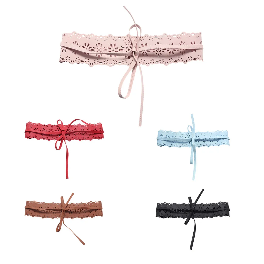 Fashion Women Belt Boho PU Bandage Belt Dress Slim Hollow Flower Wide Waist Decoration Belt pasek damski ceinture femme riem#H